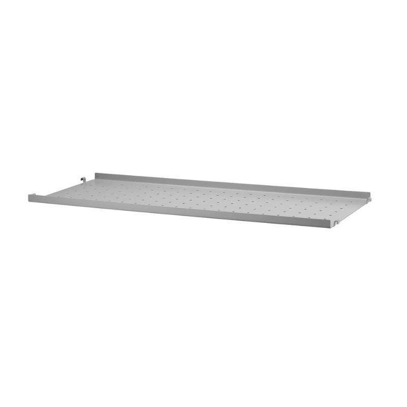 The Metal Shelves Low from String Furniture in 30.7 width and 11.8 depth inches size, grey finish.