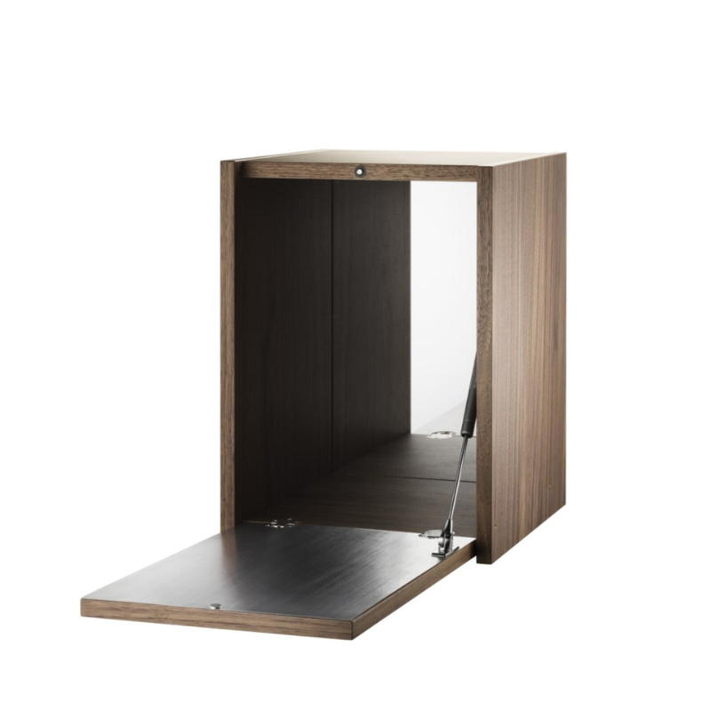 The Tiny Cabinet from String Furniture in walnut, open.