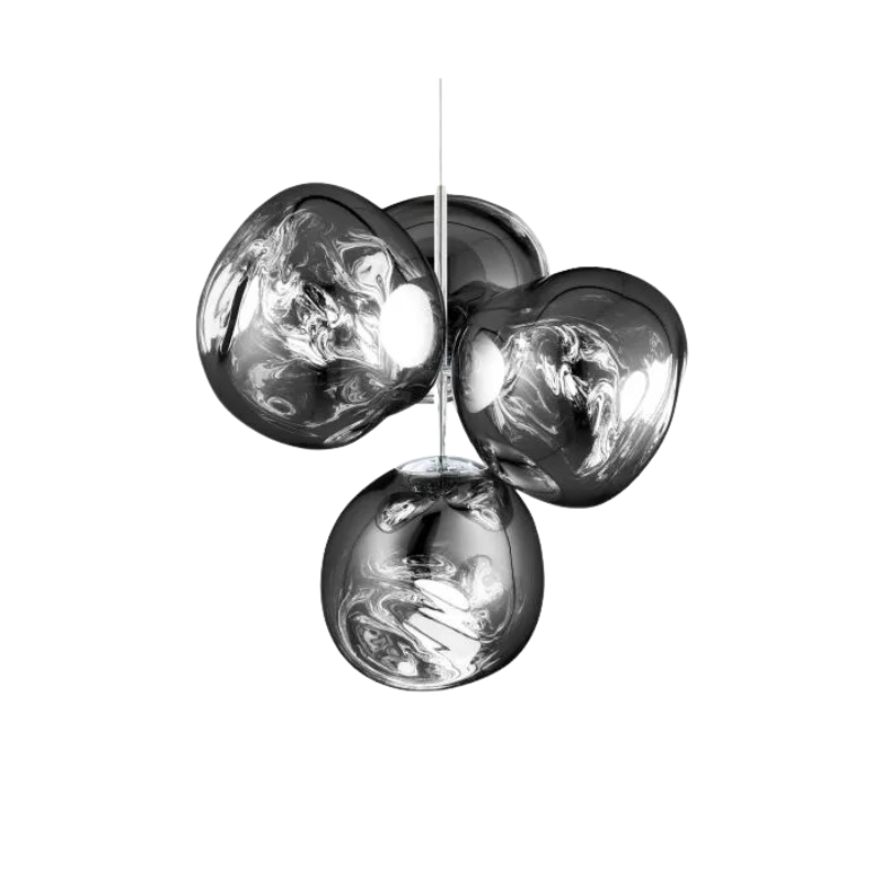A swarm, huddle, herd, cluster or bunch; there are a thousand ways of configuring our lamps to produce an extraordinary lighting arrangement. The latest additions to Tom Dixon's Melt family includes the Melt Small Chandelier, featuring four orbs protruding from polished tubes and measuring one meter high. Fitted with their new LED module, Tom Dixon's Melt Chandeliers are an attempt to rethink the contemporary chandelier.
