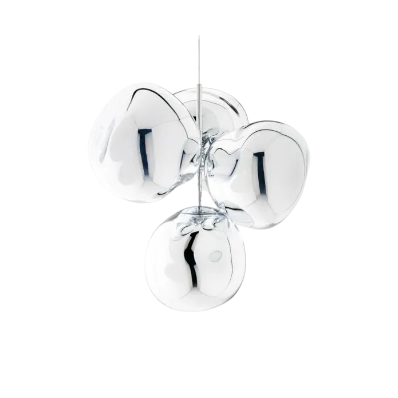 A swarm, huddle, herd, cluster or bunch; there are a thousand ways of configuring our lamps to produce an extraordinary lighting arrangement. The latest additions to Tom Dixon's Melt family includes the Melt Small Chandelier, featuring four orbs protruding from polished tubes and measuring one meter high. Fitted with their new LED module, Tom Dixon's Melt Chandeliers are an attempt to rethink the contemporary chandelier.