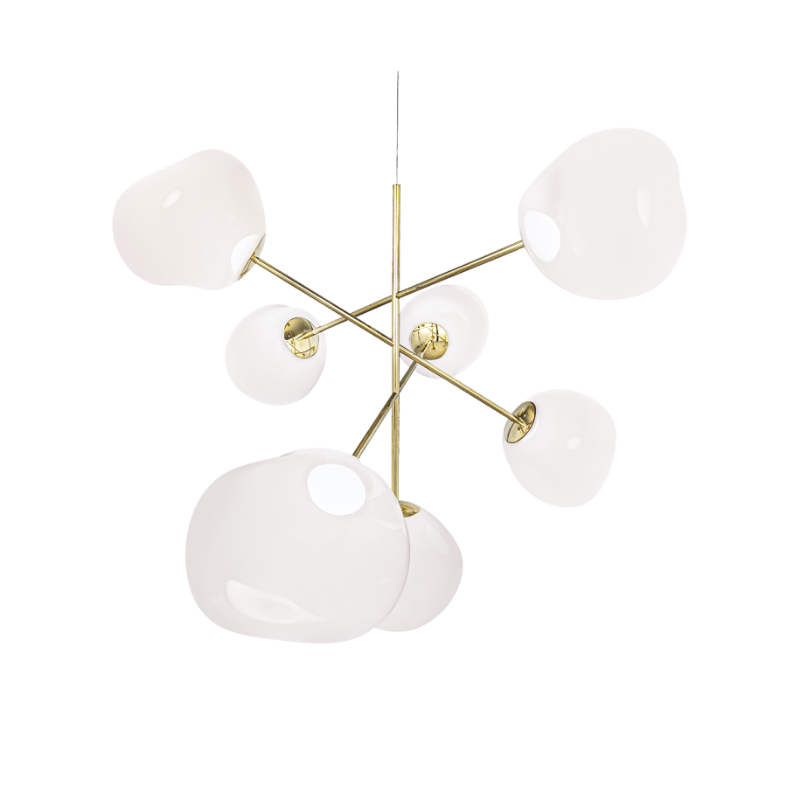 The Melt LED Large Chandelier from Tom Dixon in opal and gold.