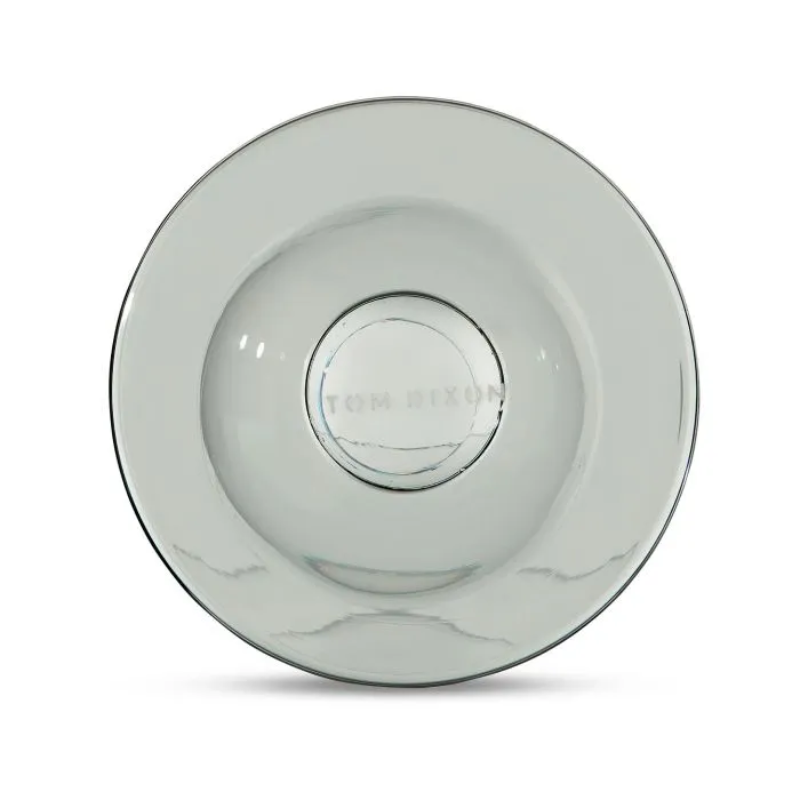 A view of the Puck Shot Glass from above, showing off the Tom Dixon logo.