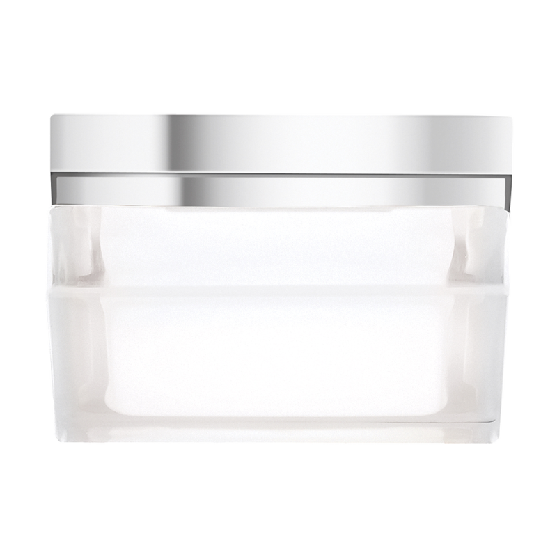 The small Boxie Flush Mount from Visual Comfort and Co in chrome.