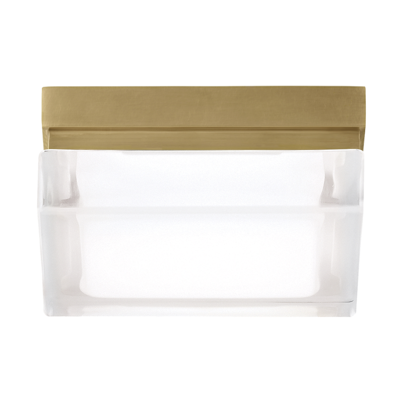 The small Boxie Flush Mount from Visual Comfort and Co in natural brass.
