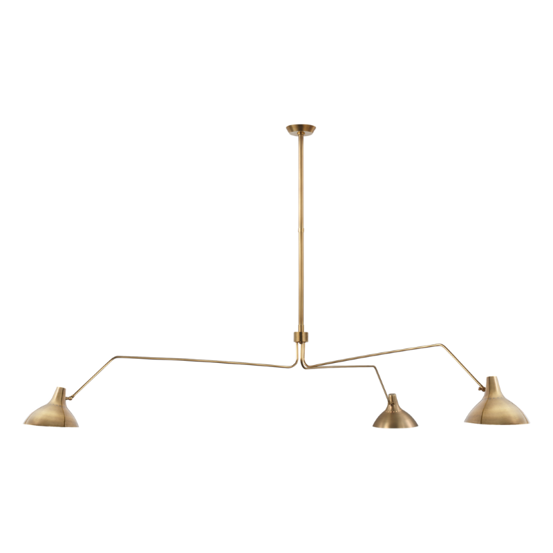 The Charlton Grande Triple Arm Chandelier from Visual Comfort and Co in hand rubbed antique brass.