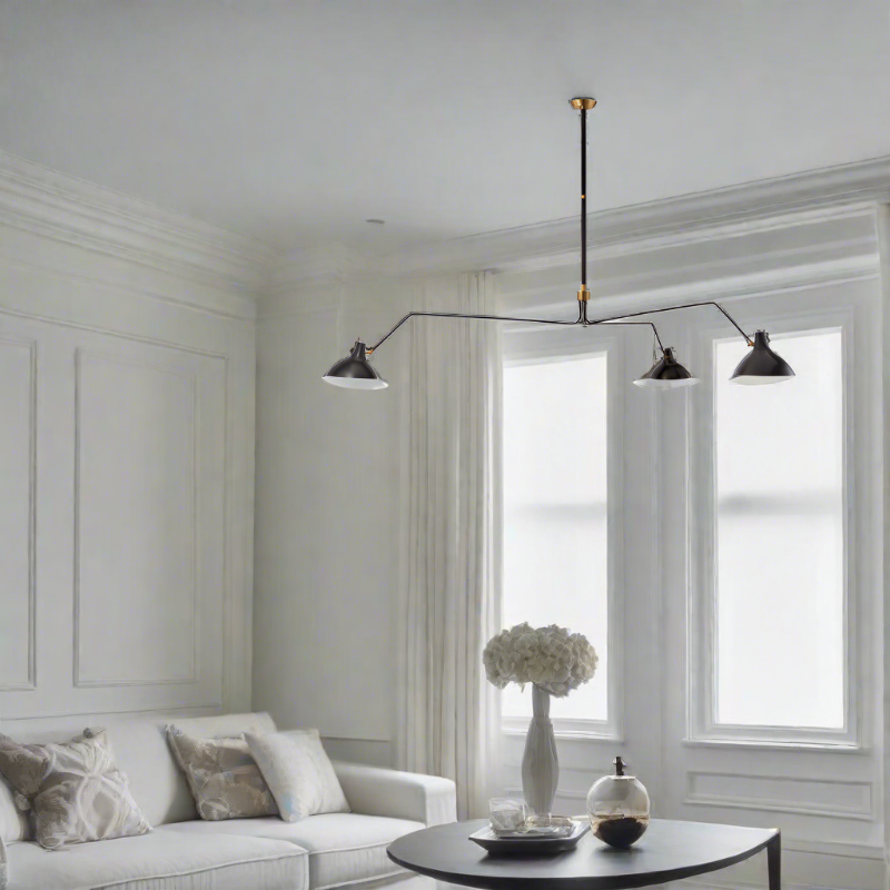 The Charlton Grande Triple Arm Chandelier from Visual Comfort and Co in a living room.