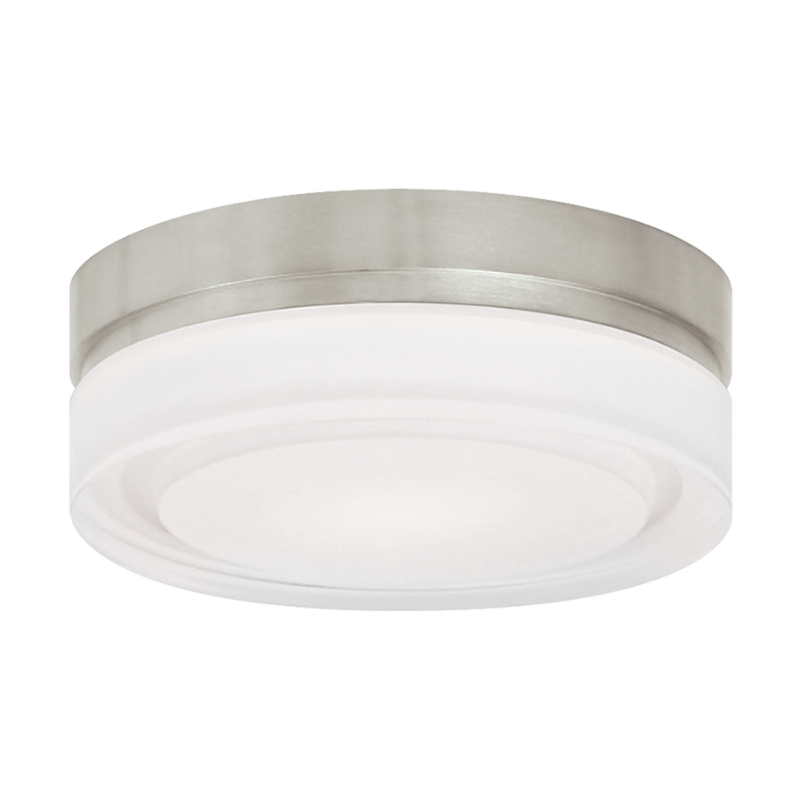 The small Cirque Flush Mount from Visual Comfort and Co in satin nickel.