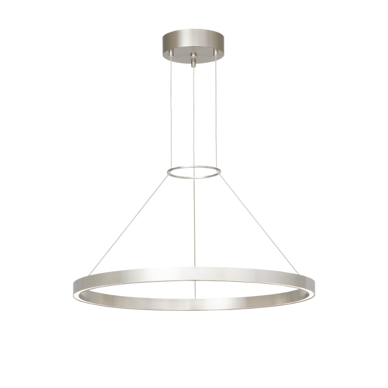 The 24 inch Fiama Suspension Light from Visual Comfort and Co in satin nickel.
