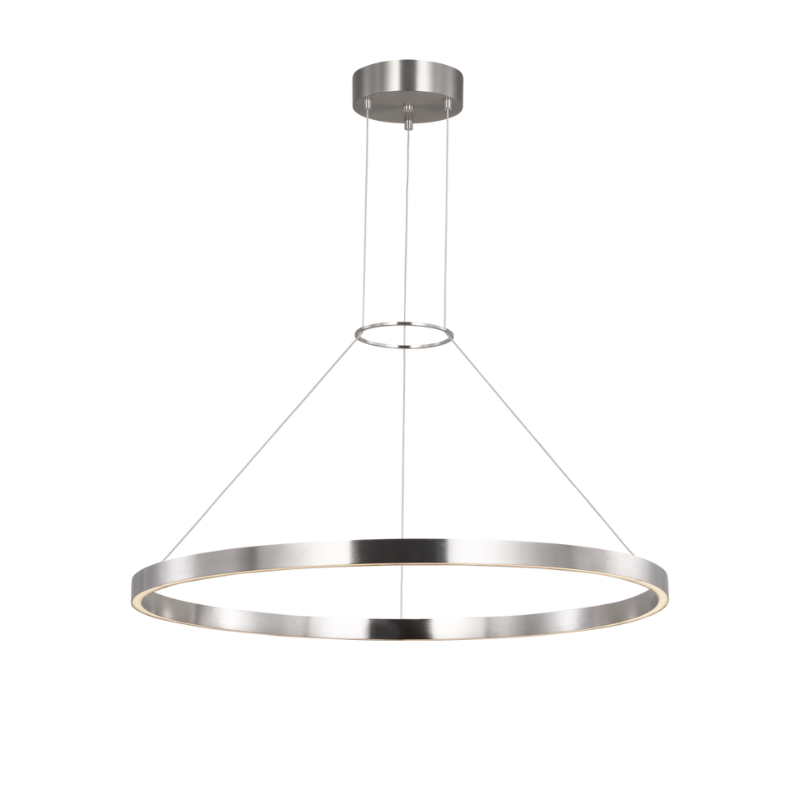 The 30 inch Fiama Suspension Light from Visual Comfort and Co in satin nickel.