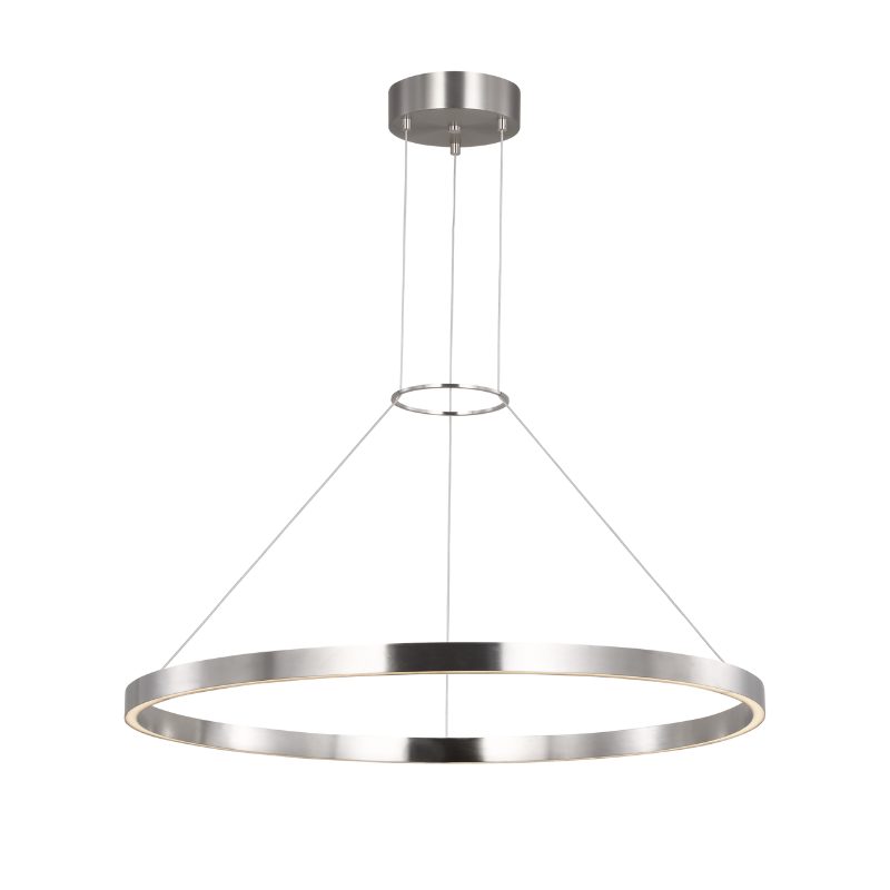 The 36 inch Fiama Suspension Light from Visual Comfort and Co in satin nickel.