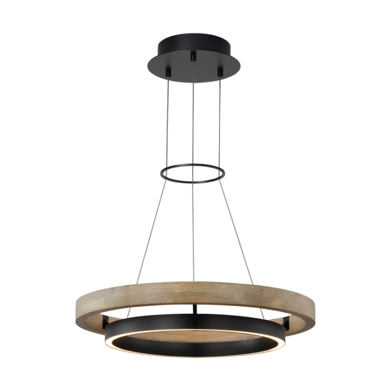 The Grace Chandelier by Sean Lavin is designed with two rings that illuminate this contemporary chandelier. A large outer ring provides organic texture while complemented by a decorative inner ring, housing gently diffused upward and downward LEDs.