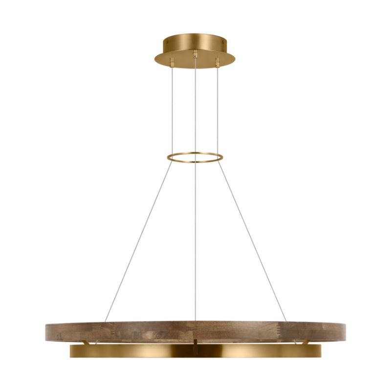The Grace Chandelier by Sean Lavin is designed with two rings that illuminate this contemporary chandelier. A large outer ring provides organic texture while complemented by a decorative inner ring, housing gently diffused upward and downward LEDs.