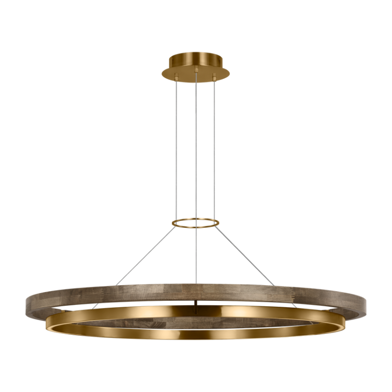 The Grace Chandelier by Sean Lavin is designed with two rings that illuminate this contemporary chandelier. A large outer ring provides organic texture while complemented by a decorative inner ring, housing gently diffused upward and downward LEDs.