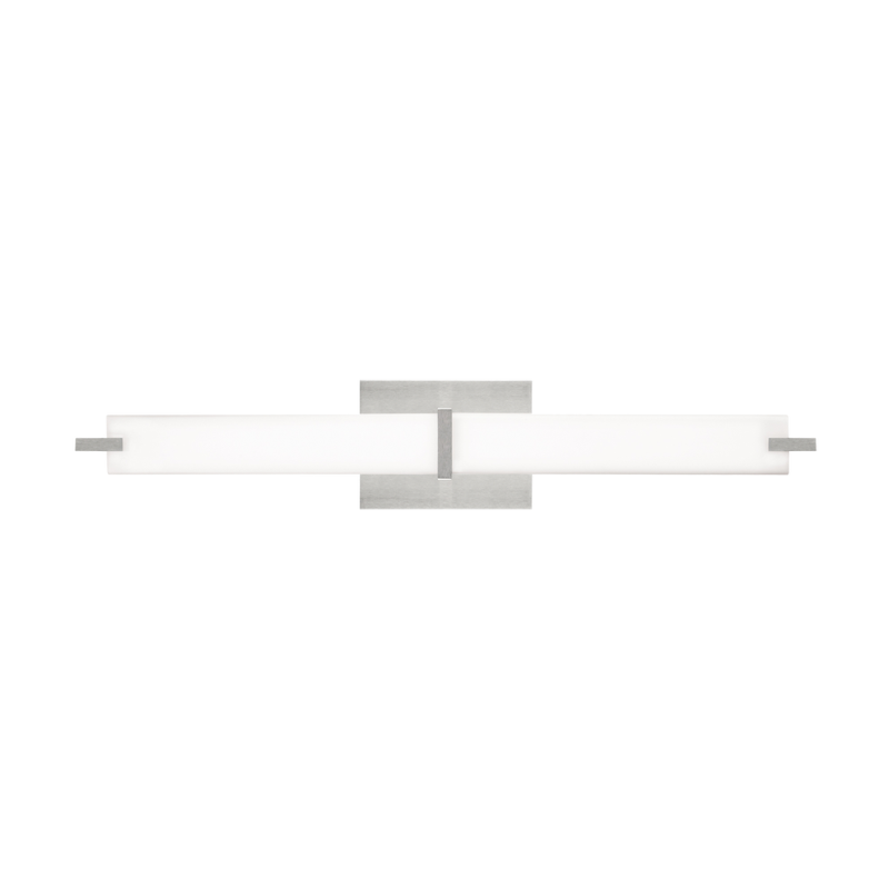 The Metro Bathroom Sconce from Visual Comfort and Co in satin nickel.