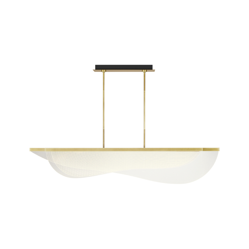 The 60 inch Nyra Linear Suspension from Visual Comfort and Co in plated brass.