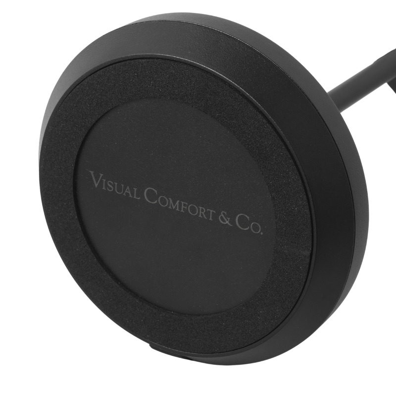 The Tepa Accent Rechargeable Table Lamp from Visual Comfort and Co showing the branding on the base of the portable light.