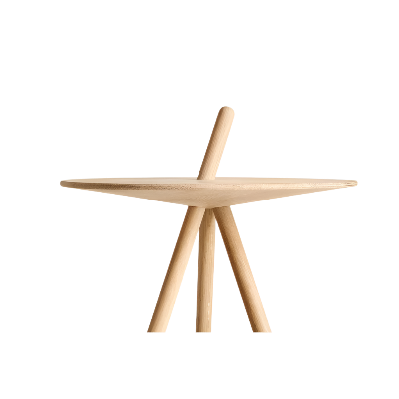 A close up of the Come Here Side Table from Woud in White Pigmented Oak.