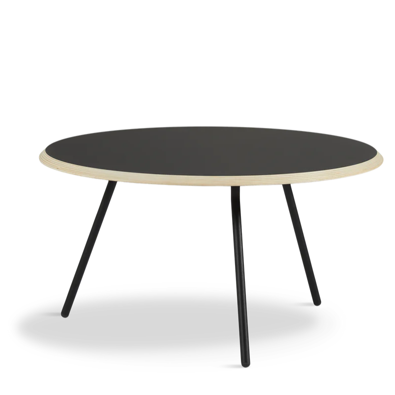 The Soround Coffee Table from Woud with the large diameter table top and low height in black.