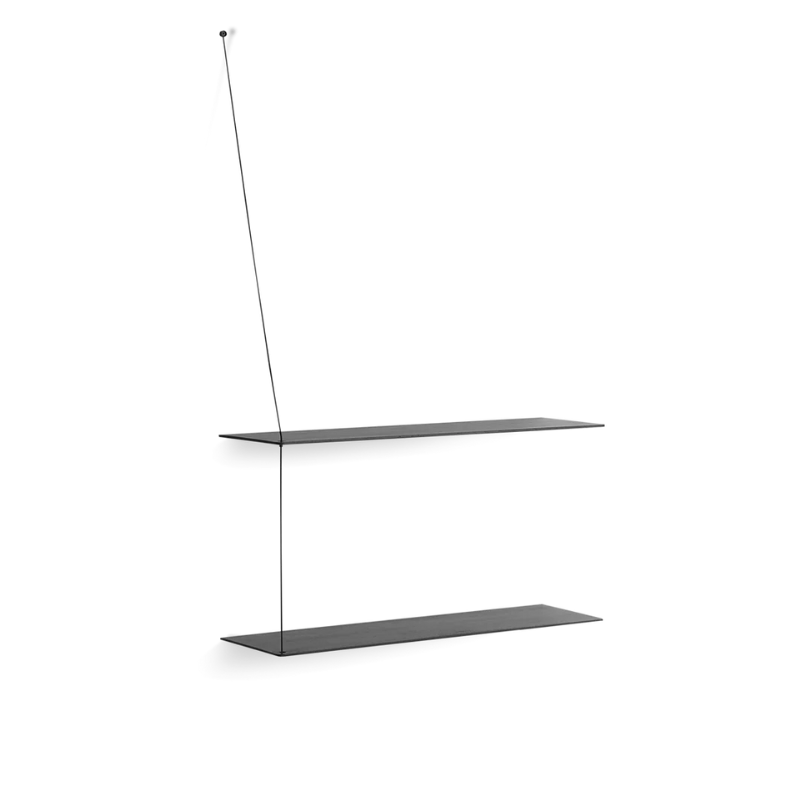Stedge is all about lightness, purism and a clear structure. The subtle design is an optical illusion as the solid shelves seem to hang by a thread. With its light expression and fine edges, Stedge will be a perfect match for any room. Extend the shelving system with more shelves and choose either a long or short top wire to make it a perfect fit on your wall. Available in two widths.