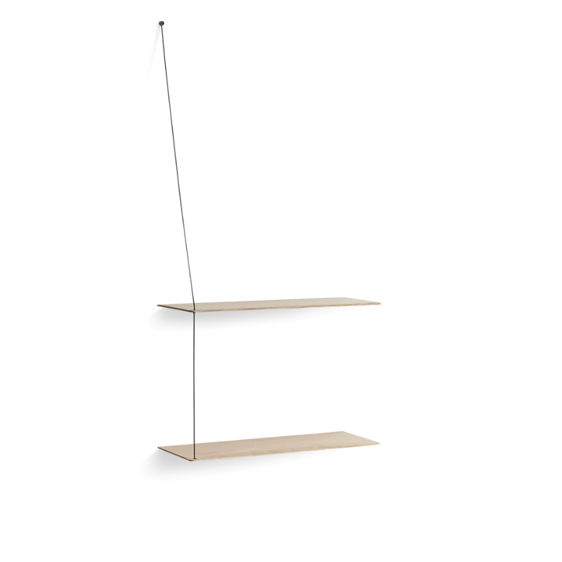 Stedge is all about lightness, purism and a clear structure. The subtle design is an optical illusion as the solid shelves seem to hang by a thread. With its light expression and fine edges, Stedge will be a perfect match for any room. Extend the shelving system with more shelves and choose either a long or short top wire to make it a perfect fit on your wall. Available in two widths.