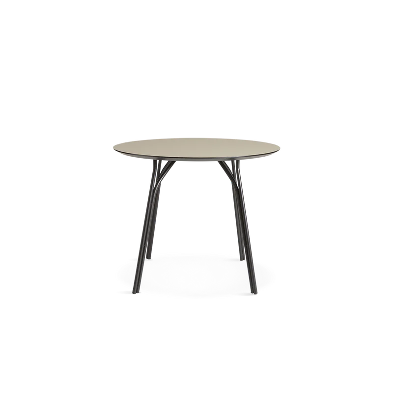 A small Tree Dining Table from Woud in beige and black from a new angle.