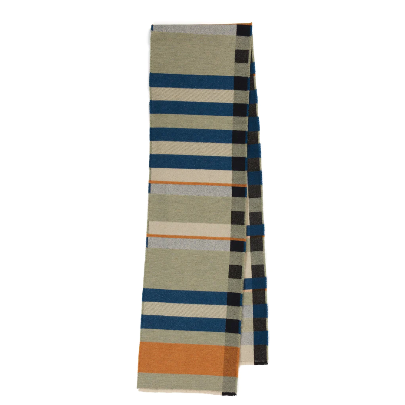 The 100% lambswool Stölzl Wrap from Wallace & Sewell in the orchard pattern from a new angle, showing the wrap flat.