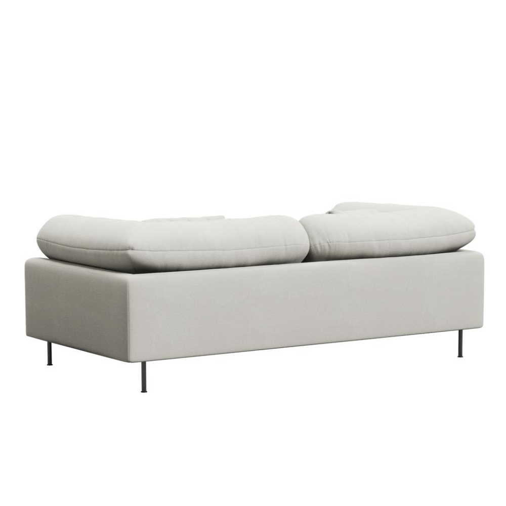 Collar Sofa 2-Seater by Woud in Barnum 24 - Lana Off-white boucle upholstery. Rear 45 degree angle view. all-groups