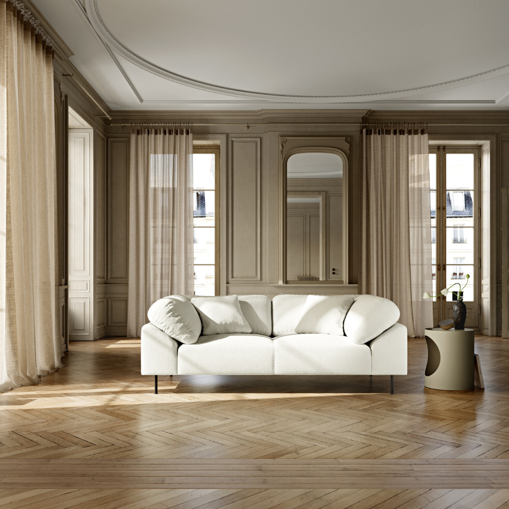 Collar Sofa by Woud in Barnum 24 off white in a living room.