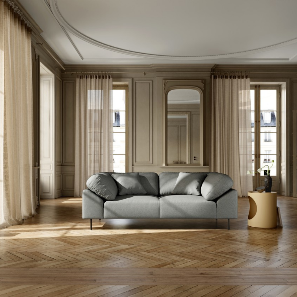 Collar 2-seater Sofa by Woud in Cyber Dark Grey in a living room.