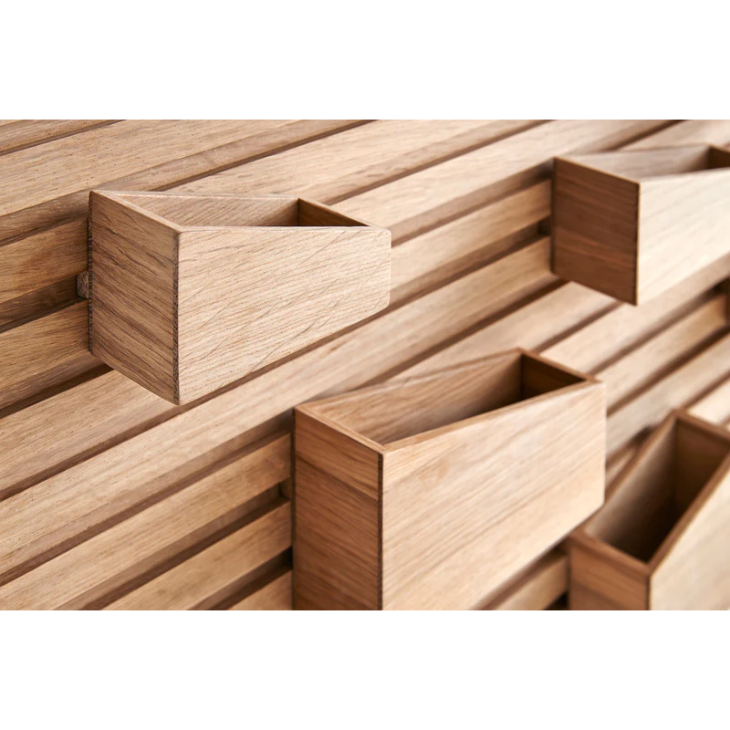 A close up showing the detail of the Input Organizer from Woud.