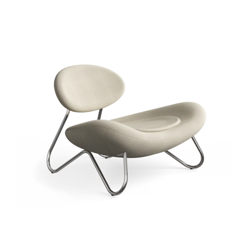 The Meadow Lounge Chair from Woud with off white/grey fabric and chrome legs.