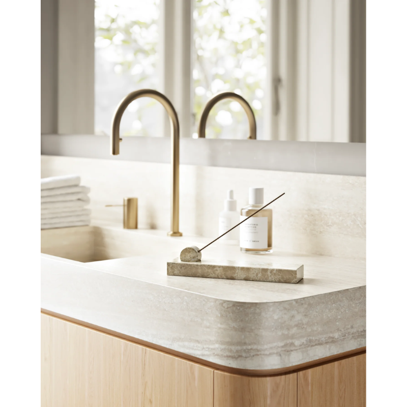 The Monolith Incense Holder from Woud in a bathroom lifestyle photograph.