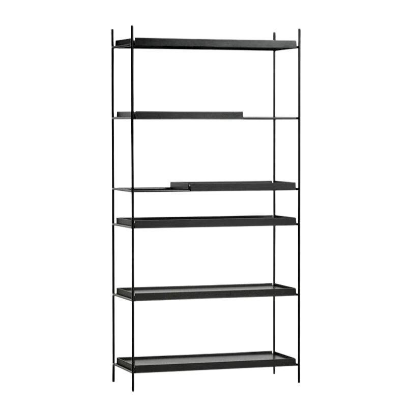 The Tray Shelf (high) from Woud in oak with only black trays.
