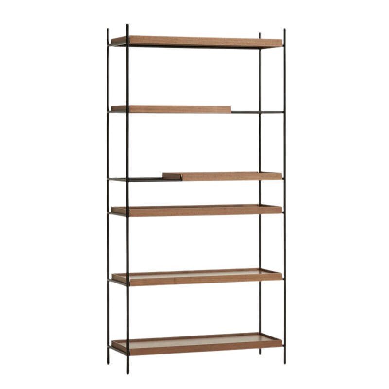 The Tray Shelf (high) from Woud in walnut with walnut only trays.