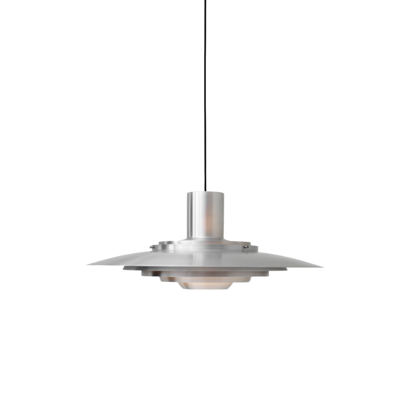 The P376 Pendant Light from &Tradition 28 inch size in aluminum.