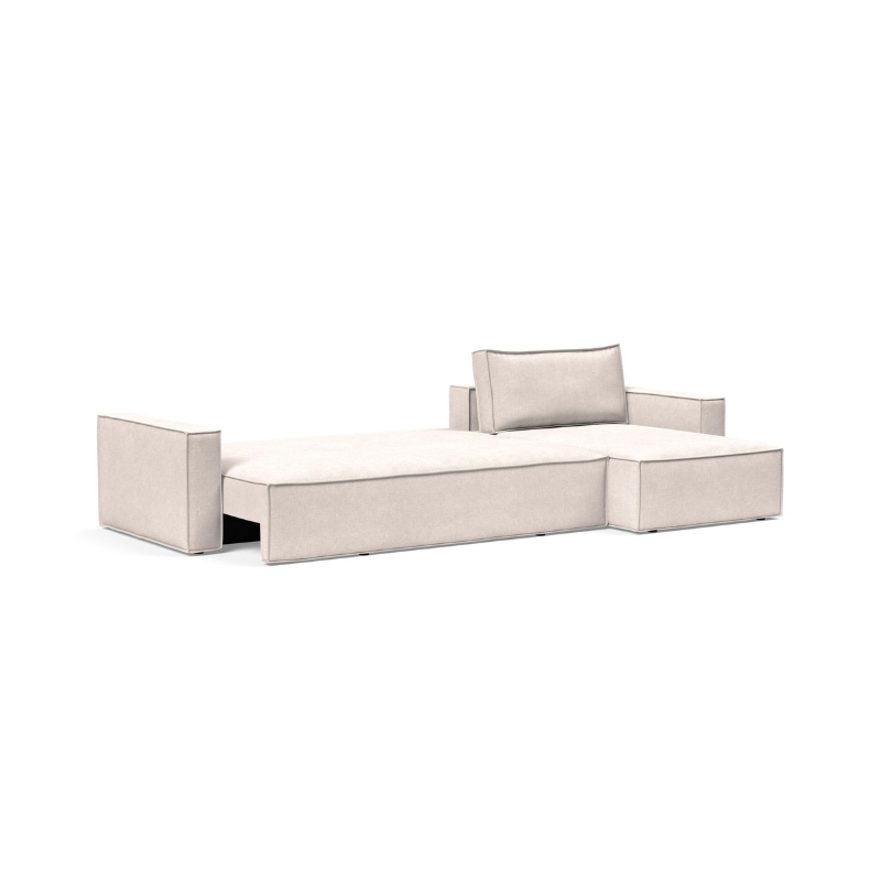The Newilla sectional sleeper sofa with lounger converted into a Full XL bed.