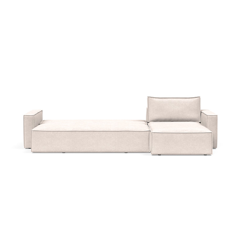 The Newilla sectional sleeper sofa with lounger converted into a Full XL bed.