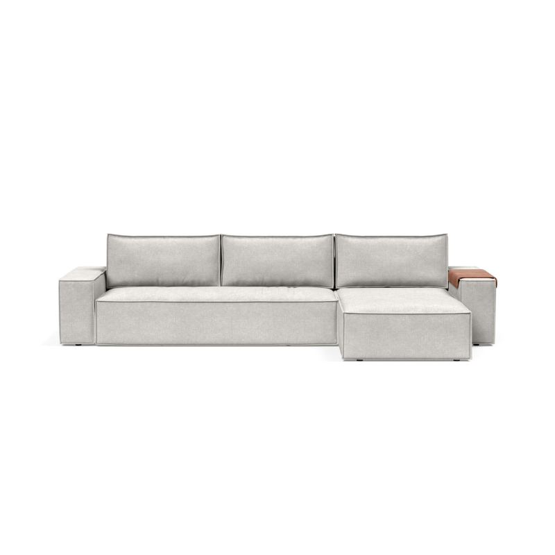 The Newilla sectional sleeper sofa with lounger in adario fog 256 with wide arm