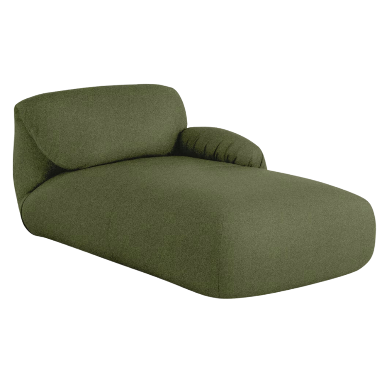 The right Luva Modular Chaise from Herman Miller in Heathered Loden Cozy upholstery.