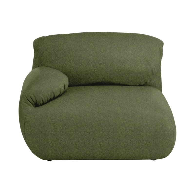 The left Luva Modular Single Seat One Arm from Herman Miller in Heathered Loden Cozy upholstery.