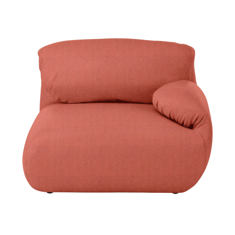 The right Luva Modular Single Seat One Arm from Herman Miller in Heathered Persimmon Cozy upholstery.