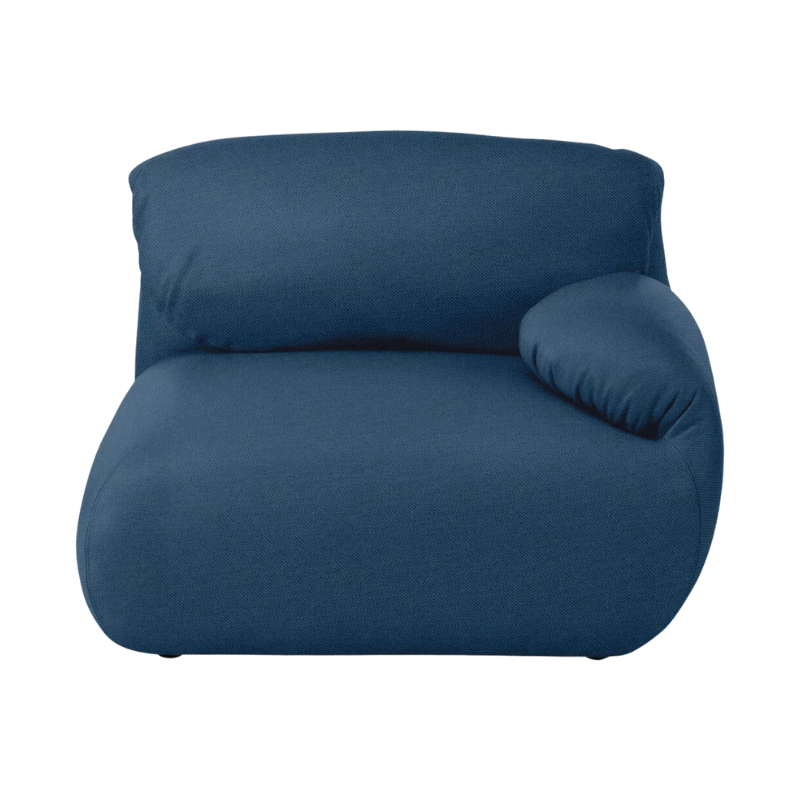 The right Luva Modular Single Seat One Arm from Herman Miller in Denim Mode upholstery.