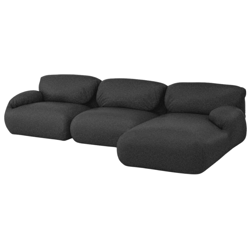 The right Luva Modular Three Seater Sectional from Herman Miller in Heathered Black Cozy upholstery.