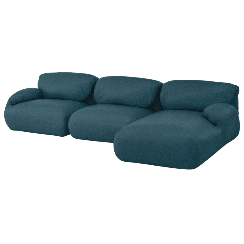 The right Luva Modular Three Seater Sectional from Herman Miller in Heathered Lagoon Cozy upholstery.