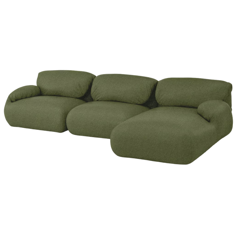 The right Luva Modular Three Seater Sectional from Herman Miller in Heathered Loden Cozy upholstery.