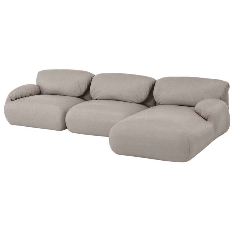 The right Luva Modular Three Seater Sectional from Herman Miller in Heathered Rye Grass Cozy upholstery.