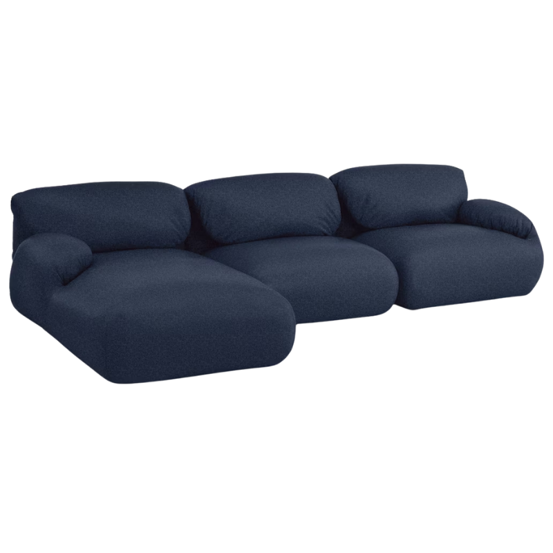 The left Luva Modular Three Seater Sectional from Herman Miller in Heathered Twilight Cozy upholstery.