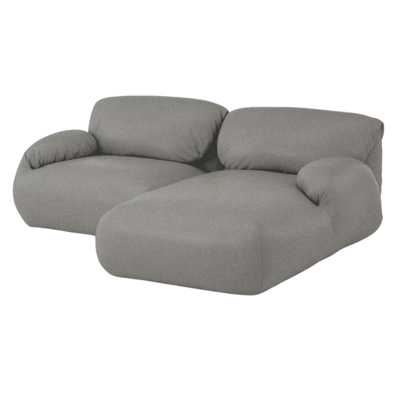 The right Luva Modular Two Seater Sectional from Herman Miller in Heathered Cool Grey Cozy upholstery.