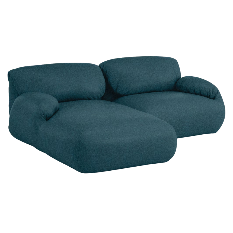 The left Luva Modular Two Seater Sectional from Herman Miller in Heathered Lagoon Cozy upholstery.