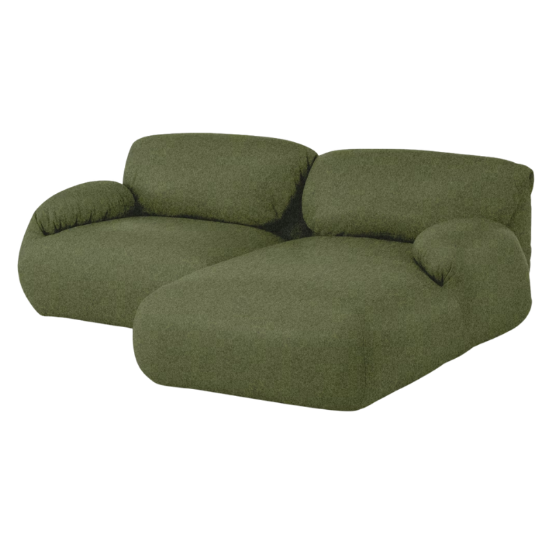 The right Luva Modular Two Seater Sectional from Herman Miller in Heathered Loden Cozy upholstery.
